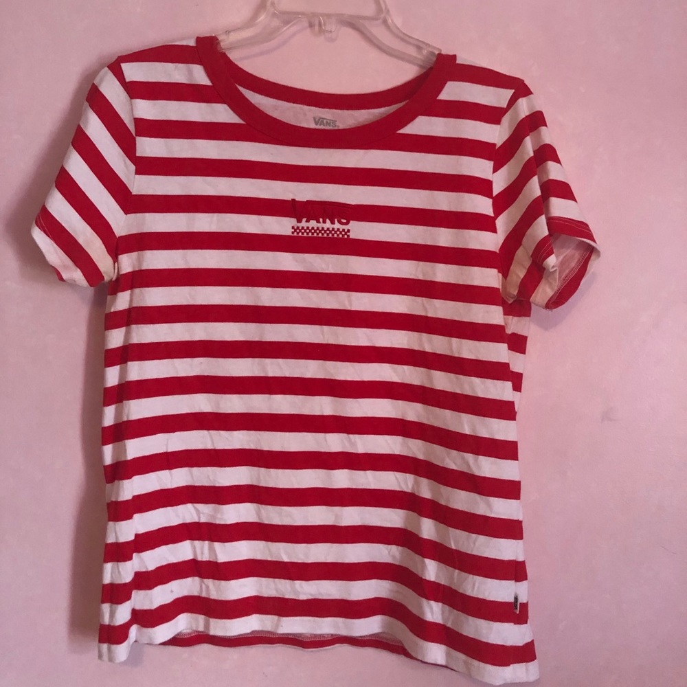Red and White striped Vans t shirt